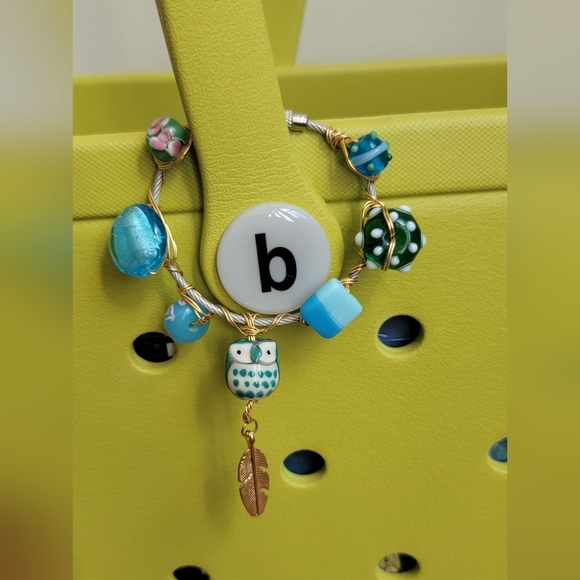 Blue Green Owl Golden Feather Bogg Bag Purse Charm - Picture 2 of 3